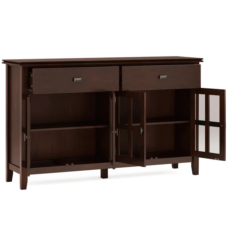 Simpli Home Artisan 60"W Solid Wood Sideboard Buffet with and Tempered Glass Doors and 3 Drawers