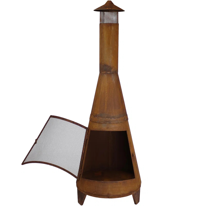 SunnyDaze Decor 70'' H x 23.5'' W 70" Rust Patina Finish Steel Wood-Burning Chiminea with Spark Screen