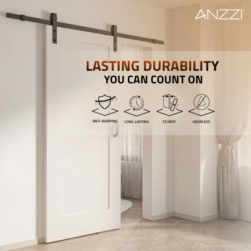 ANZZI ANZZI 1 Patio Wood Finish Barn Doors - Durable, Sleek Design, Easy Installation - Hardware Kit Included - Perfect For Indoor & Outdoor