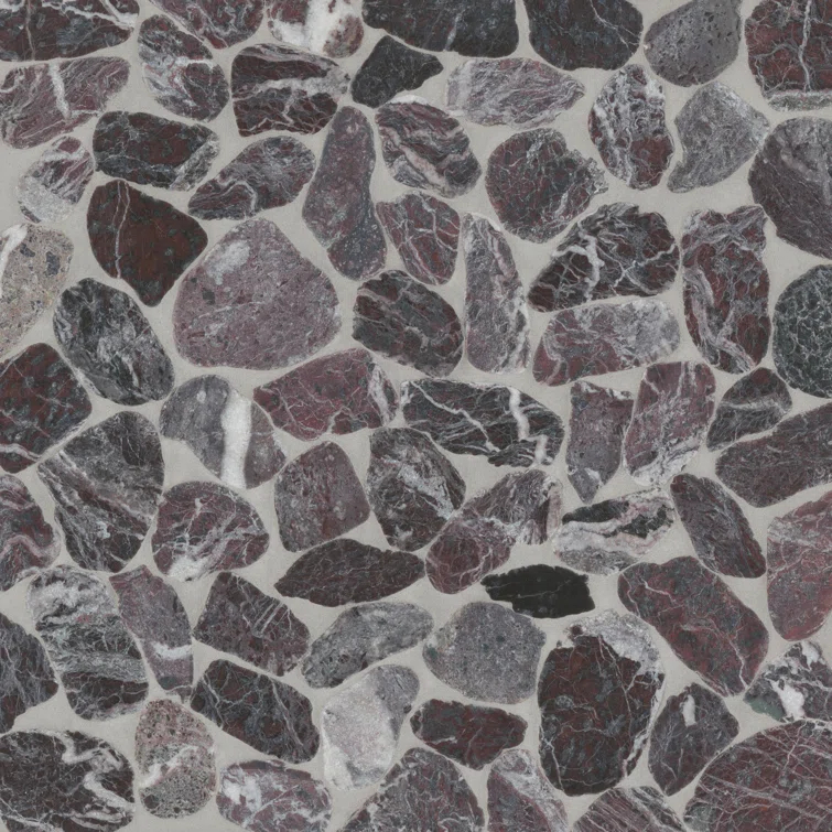 Bedrosians Waterbrook 12" x 12" Medium Sliced Pebble Mosaic Tile in Rosso Levanto