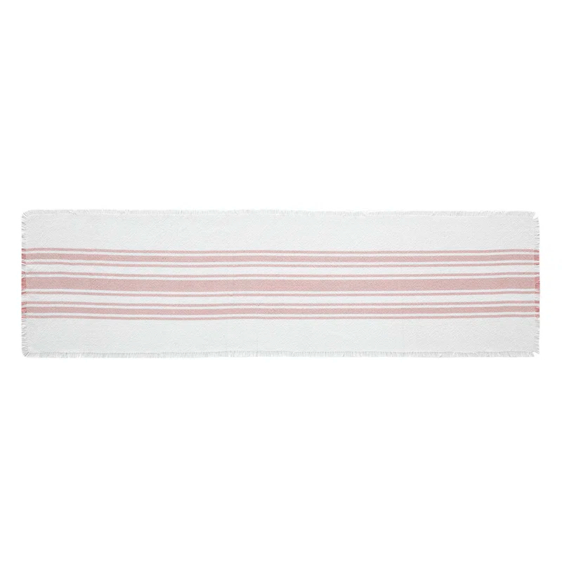 VHC Brands Antique White Stripe Coral Indoor/Outdoor Runner 12X36
