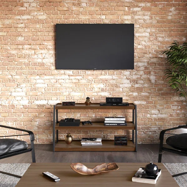 Simpli Home Sawhorse  Industrial 48 inch Wide SOLID WALNUT WOOD and Metal TV Media Stand