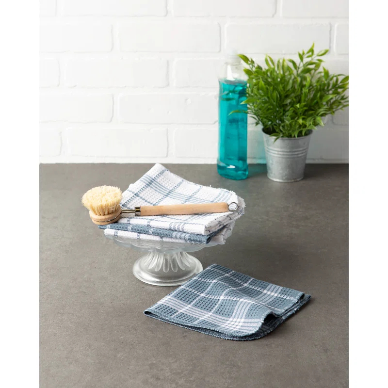 Design Imports Waffle Weave Cotton Plaid Waffle Dish Cloth Kitchen Towel (Set of 12)