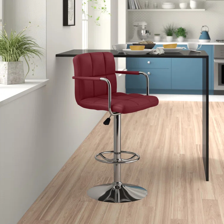 Flash Furniture Contemporary Quilted Vinyl Adjustable Height Barstool with Arms and Chrome Base