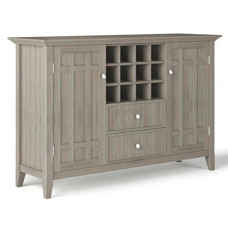 Simpli Home Bedford 54"W Solid Wood Sideboard Buffet and Wine Rack, 2 Drawers, and 2 Cabinets