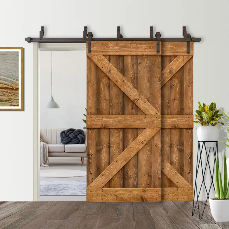 Calhome 84'' Solid Wood Paneled Painted with Installation Hardware Kit Barn Door