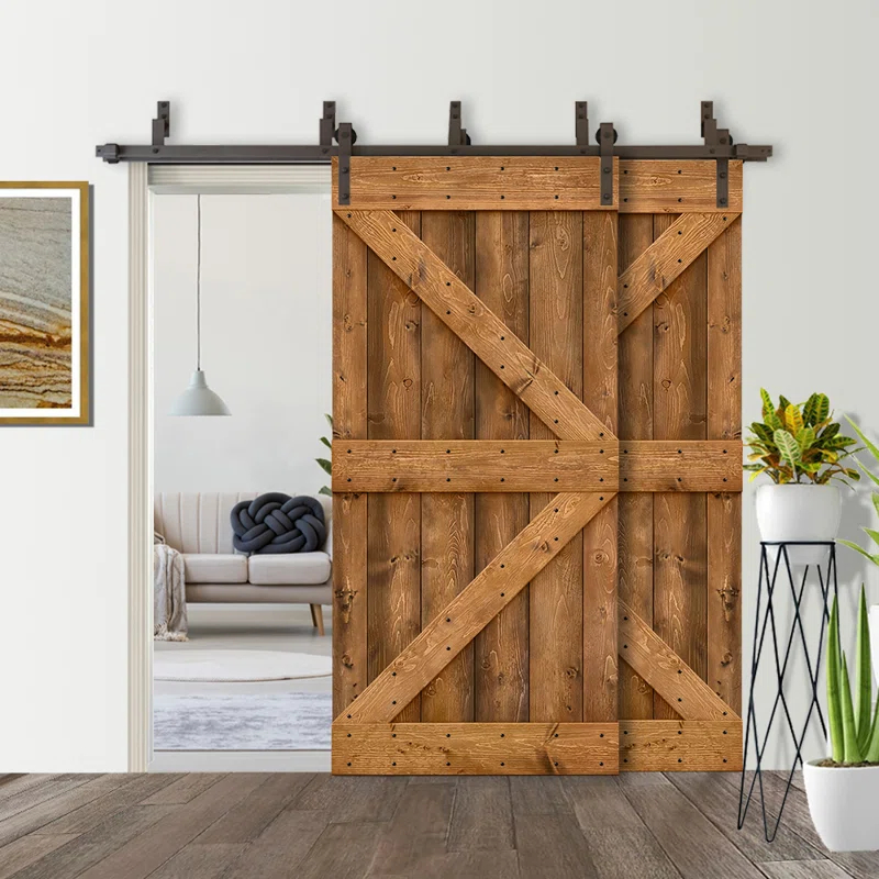 Calhome 84'' Solid Wood Paneled Painted with Installation Hardware Kit Barn Door
