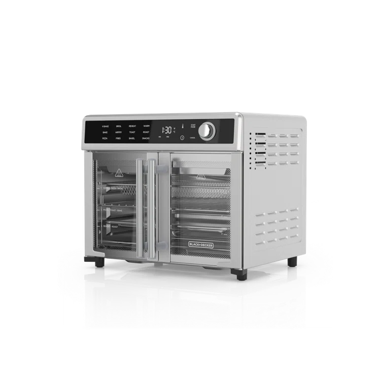 BLACK+DECKER BLACK+DECKER Air Fryer Toaster Oven Combo, 12 in 1 Countertop Convection Oven Cooks Food Fast, Fits a Whole Pizza, French Doors