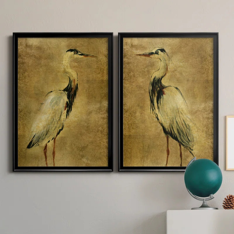 Beachcrest Home™ " Gold Crane At Dusk I " 2 - Pieces Painting Print