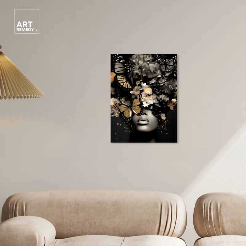 Art Remedy Butterfly Golden Goddess Gold Fashion Glam Wall Art by Art Remedy
