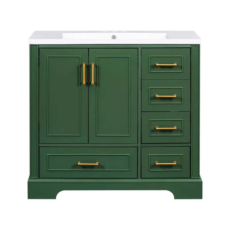 LOONGFIELD 36-Inch Traditional Bathroom Vanity With Resin Sink Combo Set Bathroom Cabinet With Two Doors And Four Drawers