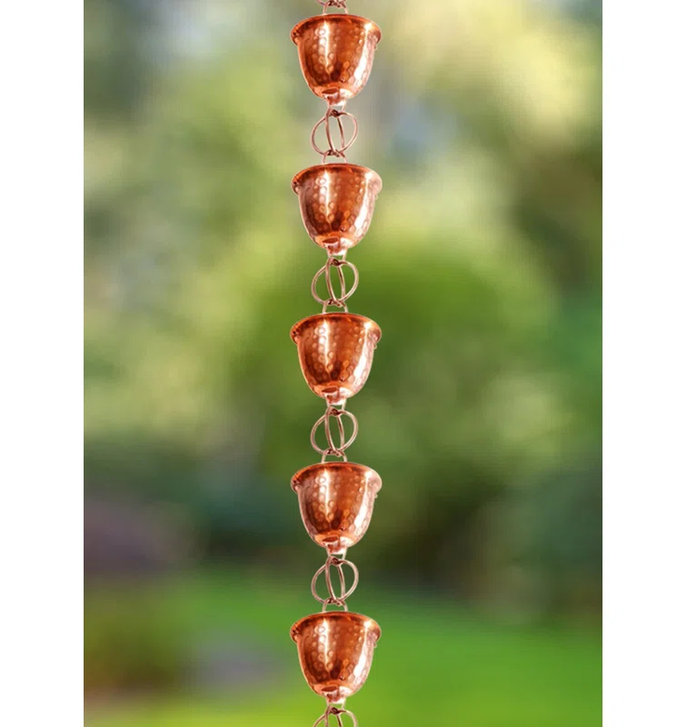 Monarch Rain Chains Pure Copper Hammered Cup Rain Chain Replacement Downspout for Gutters