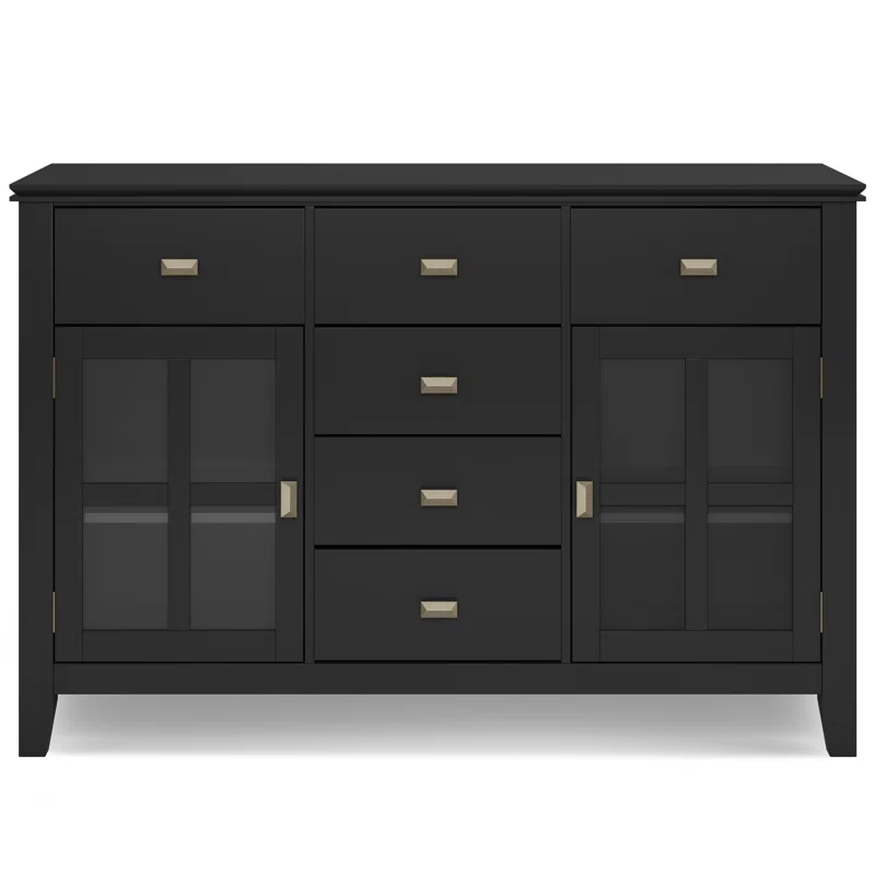 Simpli Home Artisan 54"W Solid Wood Sideboard Buffet with Tempered Glass Doors and 6 Drawers