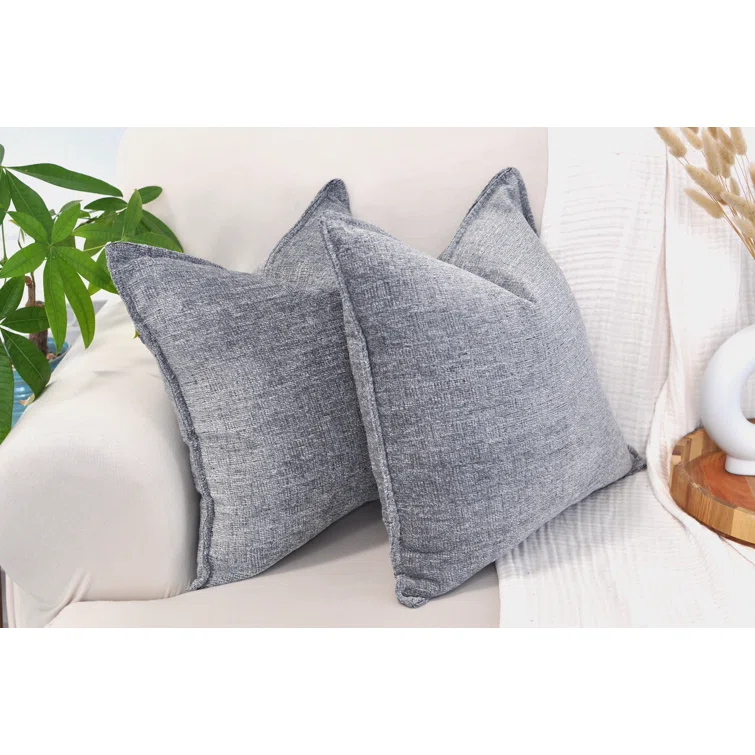Oveesha Soft Chenille Throw Pillow Covers With Stitched Edge (Set of 2)
