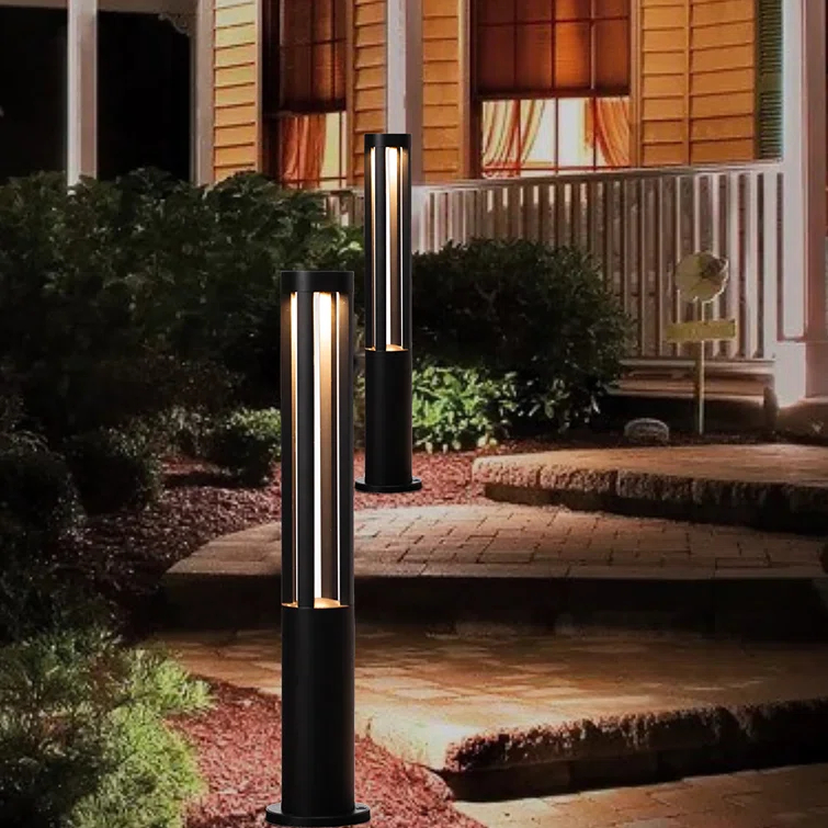 Gardenised Black Integrated LED Metal Bollard Light