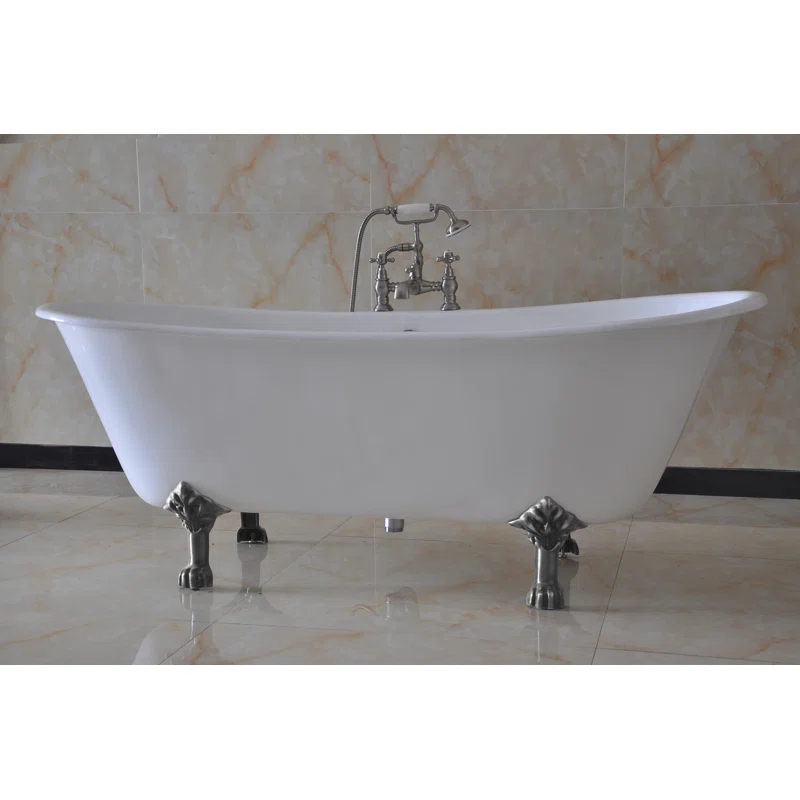 Kingston Brass Aqua Eden 67-Inch Cast Iron Oval Double Slipper Clawfoot Tub (7-Inch Faucet Drillings)