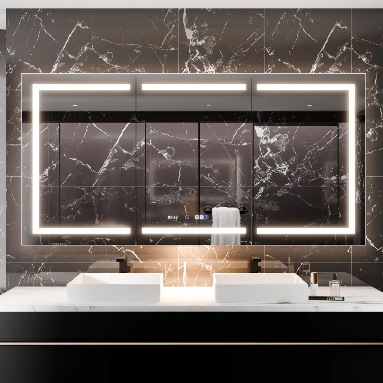 MEDUNJESS MEDUNJESS 72''x36'' Surface or Recessed Mount LED Medicine Cabinet with Mirror and Defogger 3 doors Medicine Cabinet