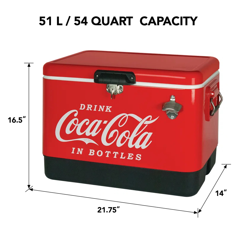 Coca-Cola Coca-Cola Ice Chest Cooler with Bottle Opener, 51L (54 qt), 85 Cans