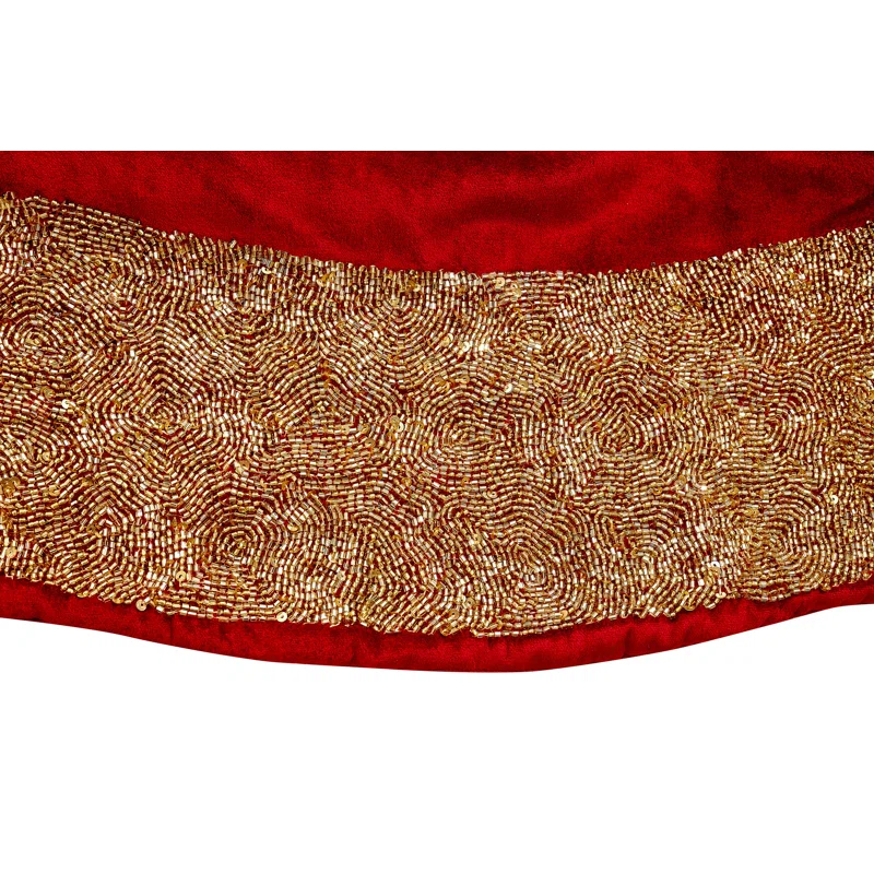 Arcadia Home Velvet Christmas Tree Skirt with Hand Beaded Gold Border