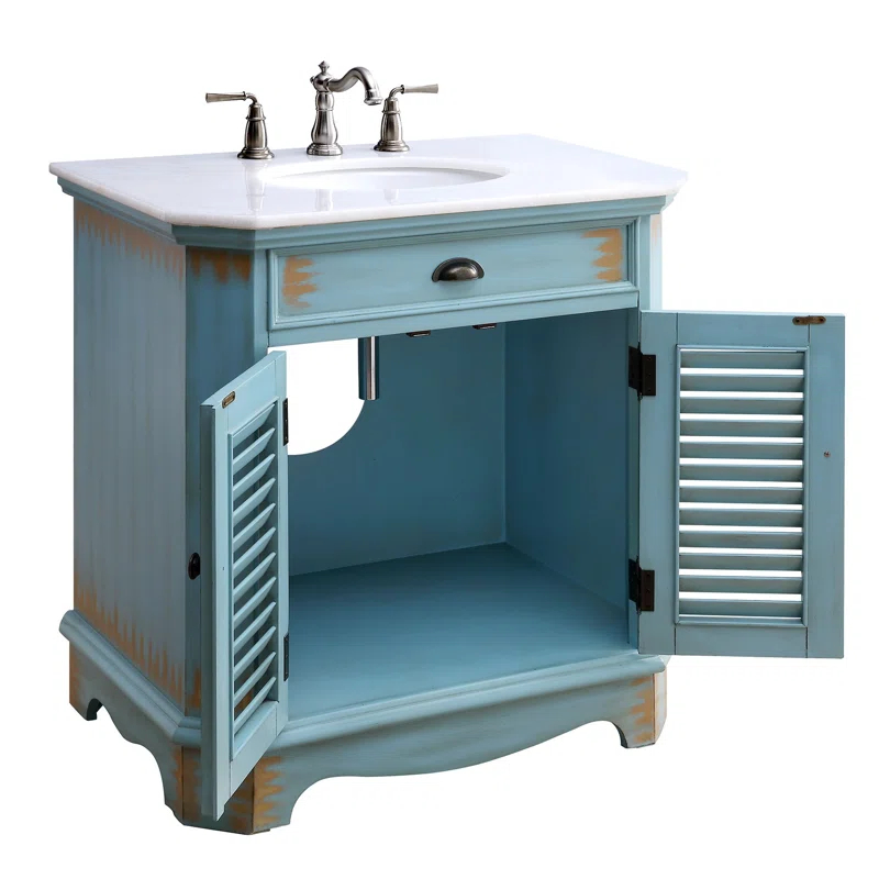 Highland Dunes Kaul 32'' Single Bathroom Vanity with Marble Top