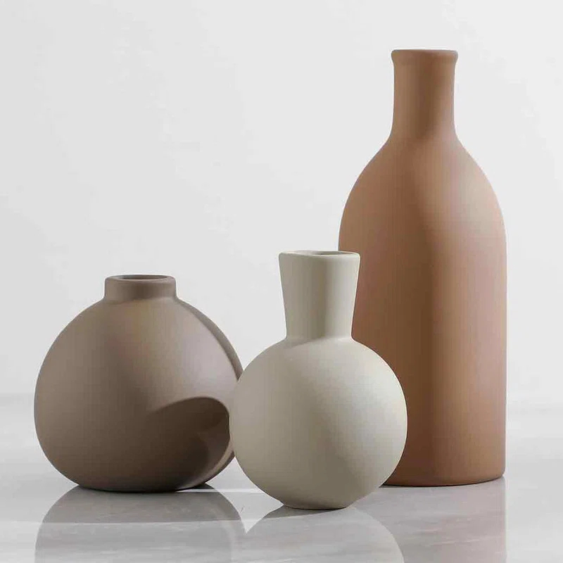 Bungalow Rose Ceramic Vase Set of 3, Vases Home Decor Rustic Vase Decor Vase Terra Cotta Pottery Vases