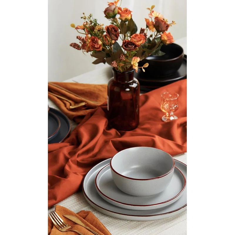 12 Pieces Stoneware Dinnerware Sets, Dishes Set for 4, Microwave and Dishwasher Safe