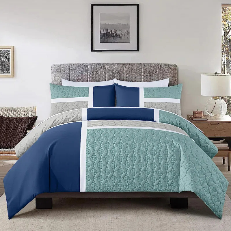 Chezmoi Collection 7-Piece Patchwork Bed in a Bag Comforter Set with Sheets