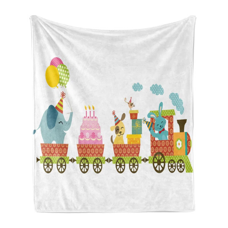 Ambesonne Ambesonne Birthday Party Fleece Throw Blanket Birthday Cake Animal Multicolor
