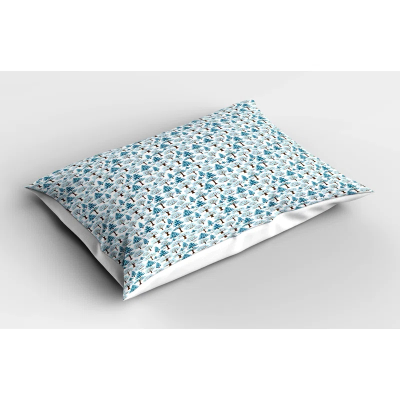 Ambesonne Christmas Tree Pillow Sham 2 Pack Snowy Silhouettes Pale Blue Petrol Blue