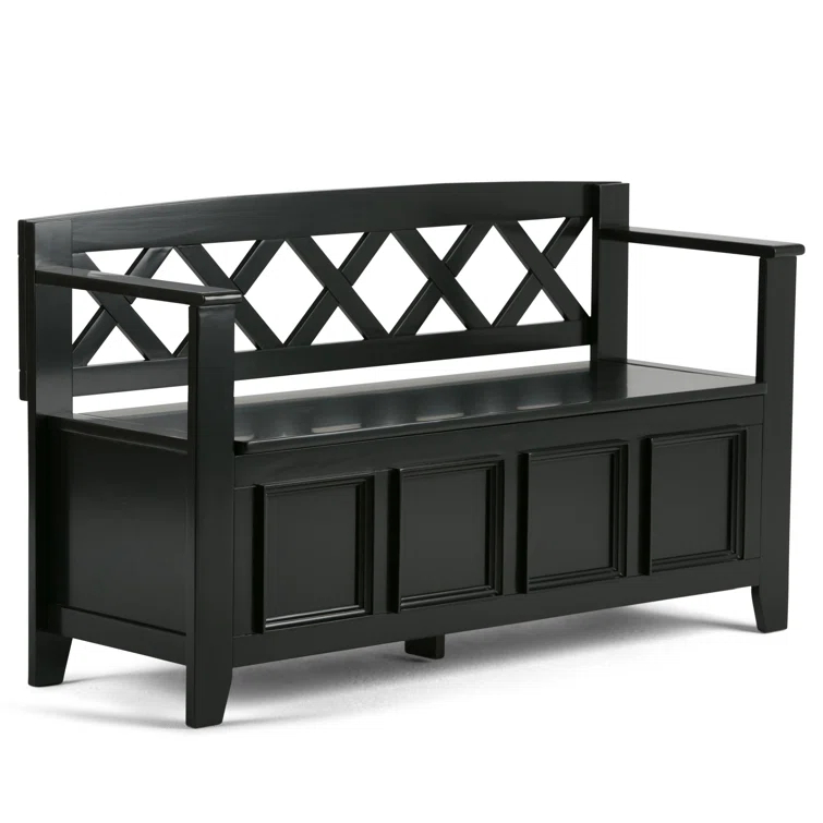 Simpli Home Amherst 48"W Solid Wood Entryway Storage Bench with Lift-Top Lid and Dual Compartments