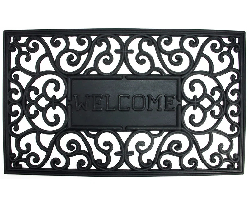 Northlight Seasonal Black Scroll "Welcome" Door Mat 18" x 30"