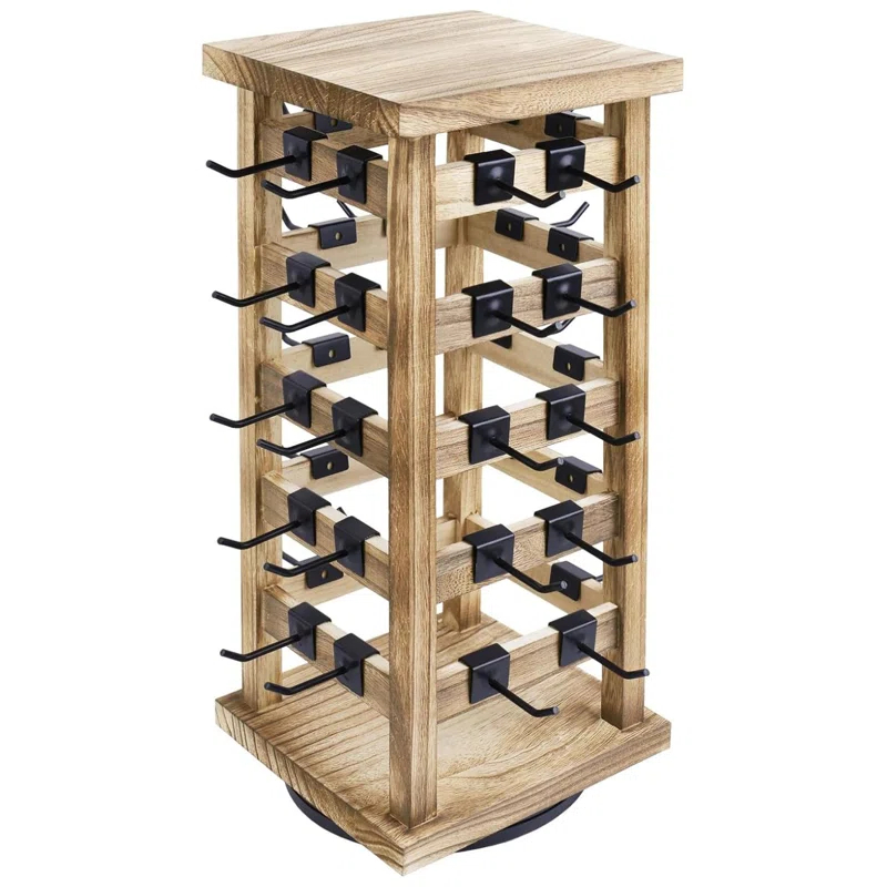 Latitude Run® Design Exquisite Rotating Jewelry Tower- Natural Wood Finish- Showcase And Organize Your Collection With 42 Hooks- Easy Earring Display Stand- 5 Bars On Each Face For Maximum Storage -Oak Color