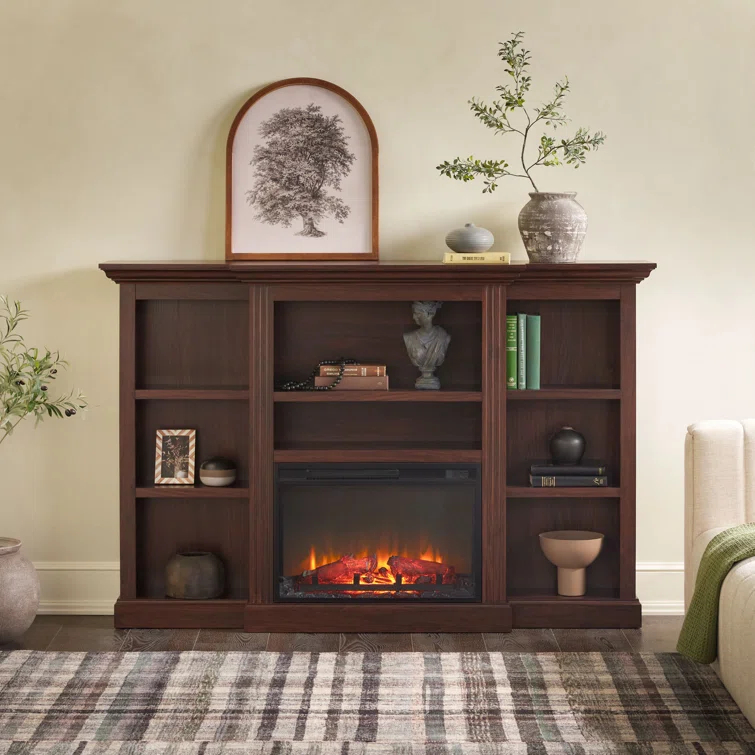Red Barrel Studio® Traditional 70” Mantel Fireplace with Open Shelving