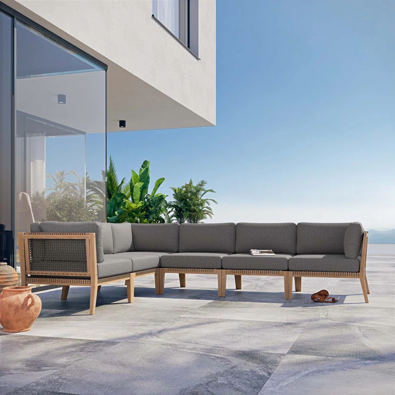 Modway Modway Clearwater Outdoor Patio Teak Wood 6-Piece Sectional Sofa