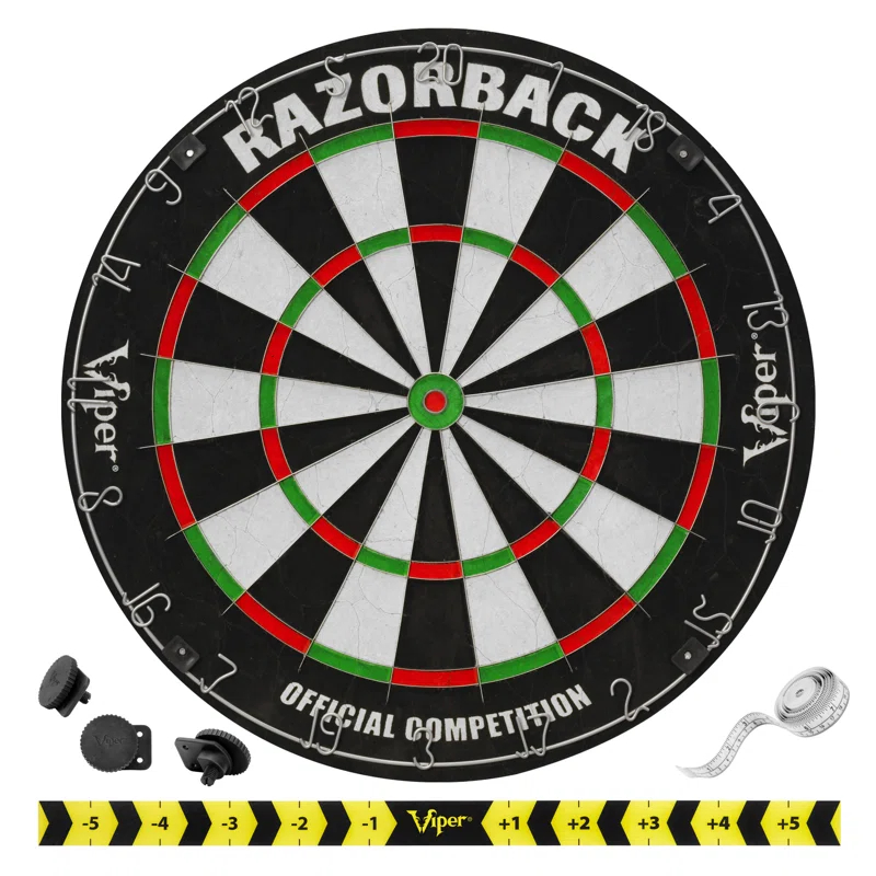 Viper Razorback Sisal/Bristle Dartboard with 22 Gram Steel Tip Darts, Laser Dart Throwline & Pro Score Digital Scoreboard (Set of 4)