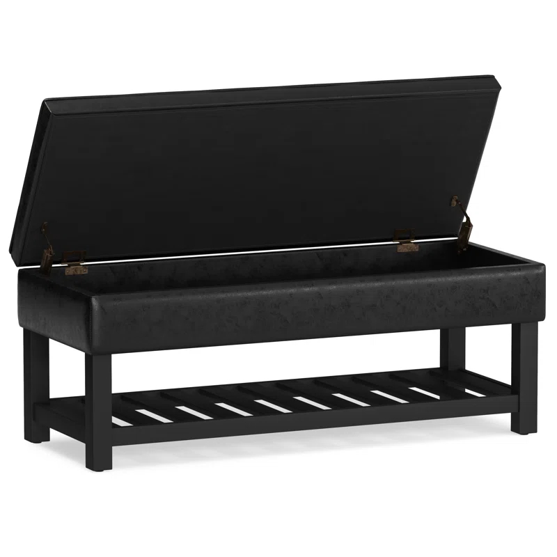 Simpli Home Cosmopolitan 44"W Transitional Tufted Storage Ottoman Bench with Lift Top