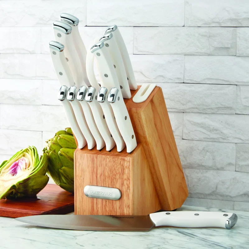 Farberware Edgekeeper 14-Piece Triple Rivet Knife Block Set with Built-In Sharpener