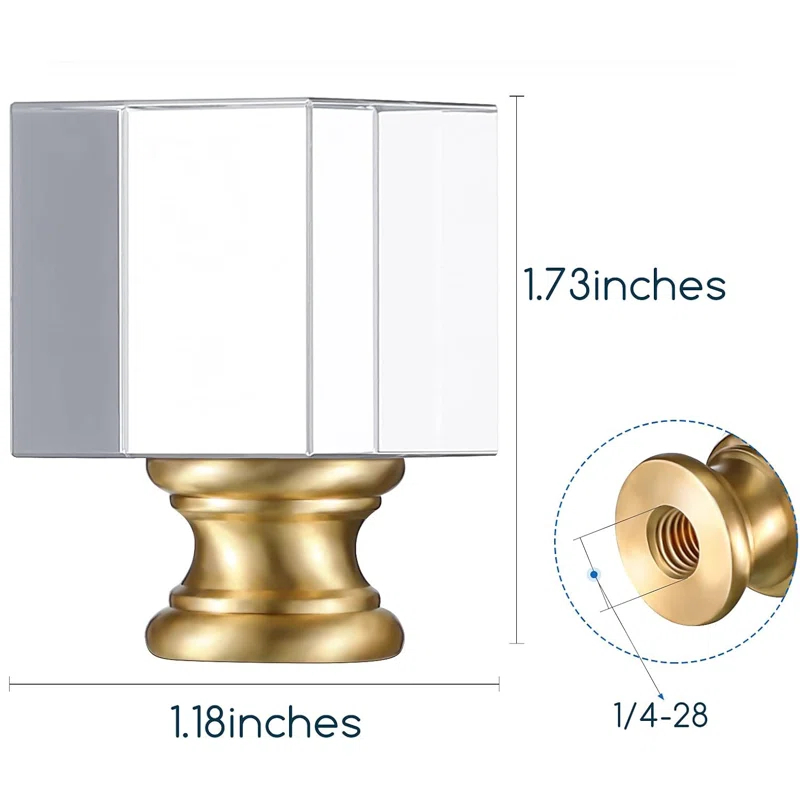 House of Hampton® 2 Pieces Cube Crystal Lamp Finial Clear Square Lamp Finial Cap with Chromed Base