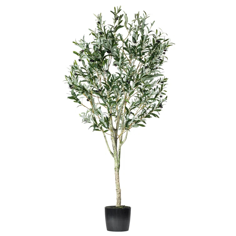 Vickerman Artificial Green Olive Tree in Black Planters Pot.
