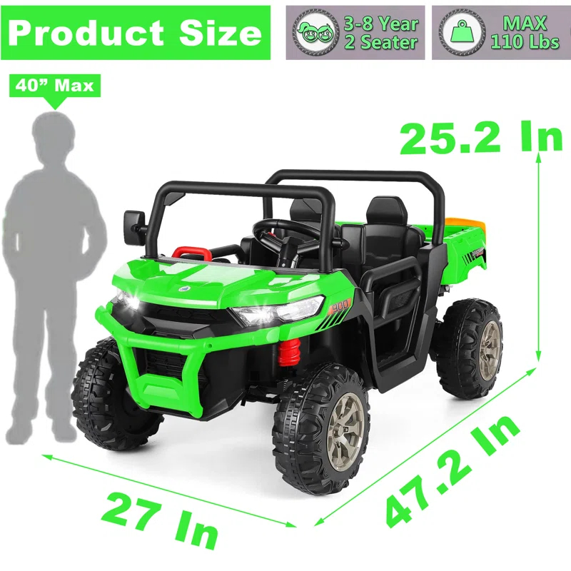4 Wheels 24V Ride on Dump Truck Toys 2 Seater Kids Ride On UTV Car with Remote Control,Electric Dump Bed