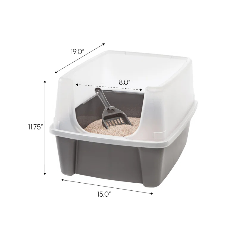 IRIS USA, Open-Top Cat Litter Box with Shield with Scoop