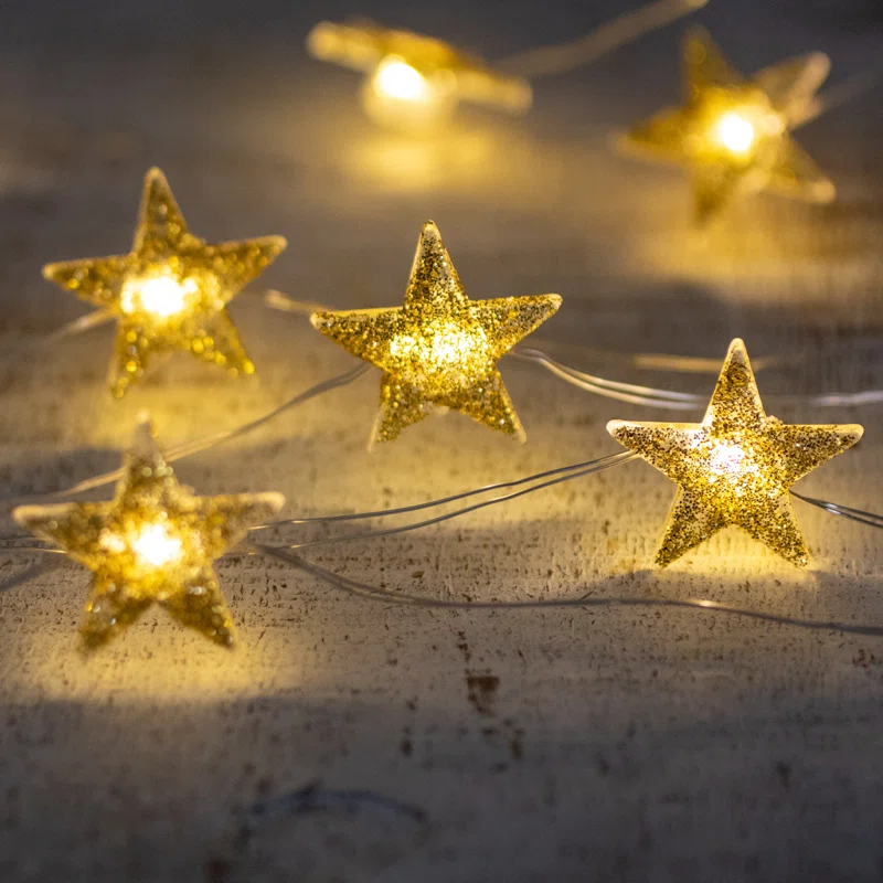 Northlight Seasonal 10-Count LED Gold Star Christmas Fairy Lights 5.25ft Copper Wire