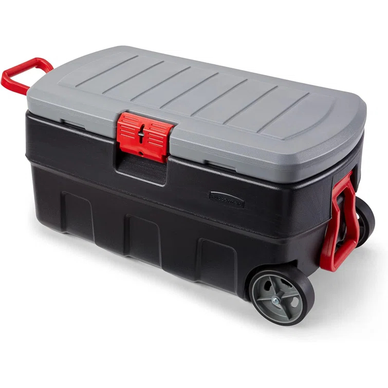 Rubbermaid Rubbermaid 35 Gal Wheeled Action Packer Heavy Duty Storage Tote with Lockable Lid