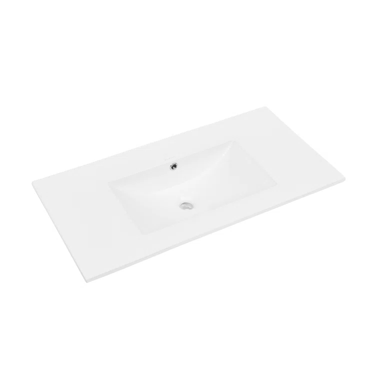 Swiss Madison 36" Zero Hole Vanity Sink Top In Glossy White