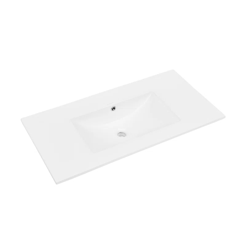 Swiss Madison 36" Zero Hole Vanity Sink Top In Glossy White