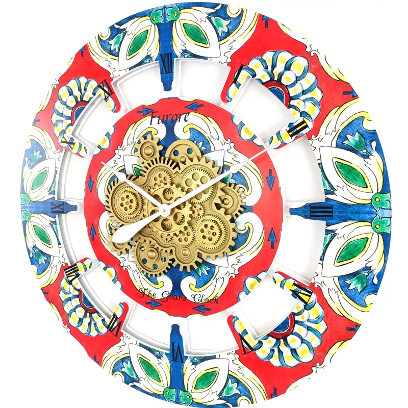 Wall Clock Oversized 36" for Living Room with Real Moving Gears Italy Style