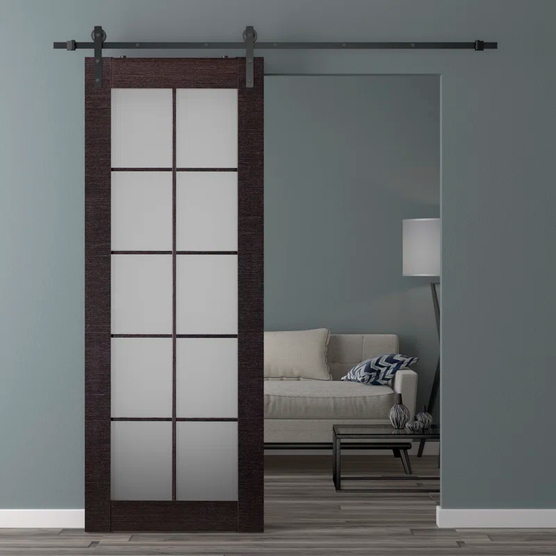 Belldinni Palladio 10-Lite Solid Manufactured Wood and Glass Paneled Prefinished Barn Door with Installation Hardware Kit