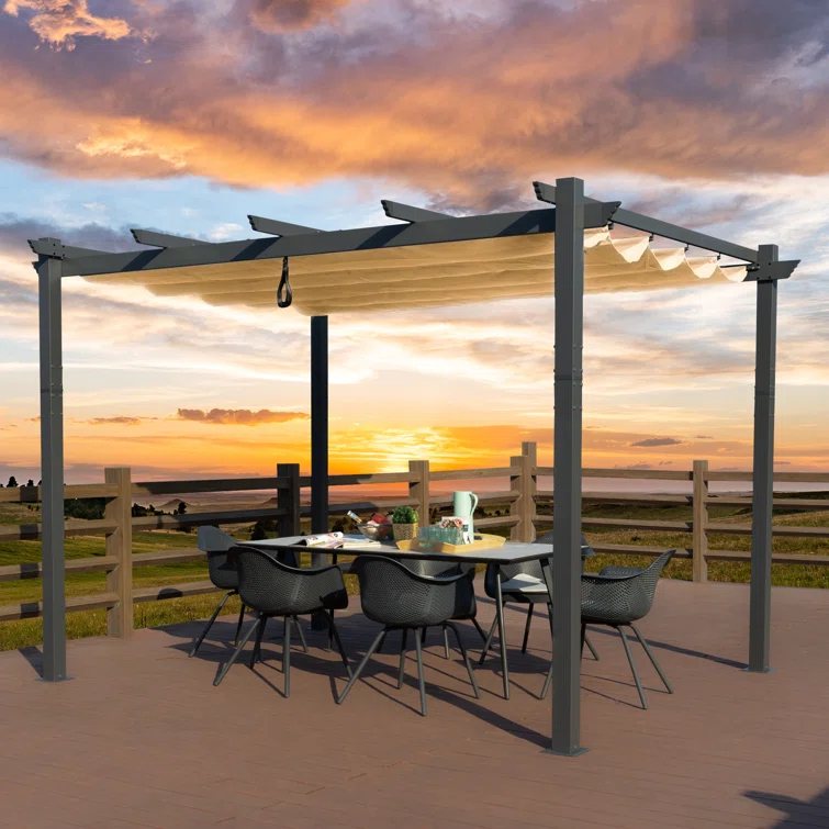 Kozyard Atlantics Outdoor Retractable Pergola with Sun Shade Canopy 10' x 13'