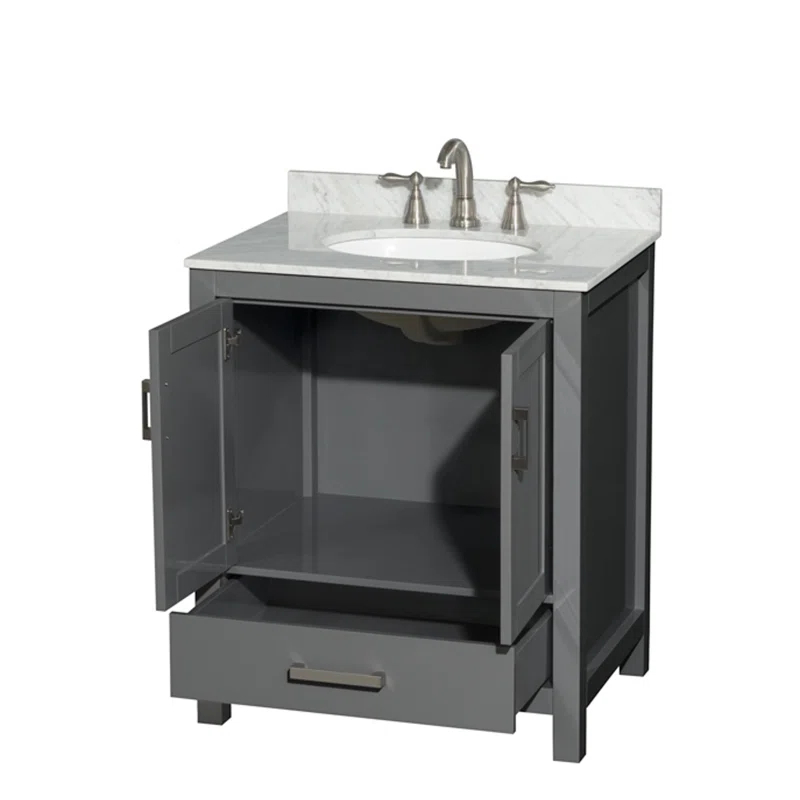 Wyndham Collection Sheffield 30" Freestanding Single Bathroom Vanity with Marble Top