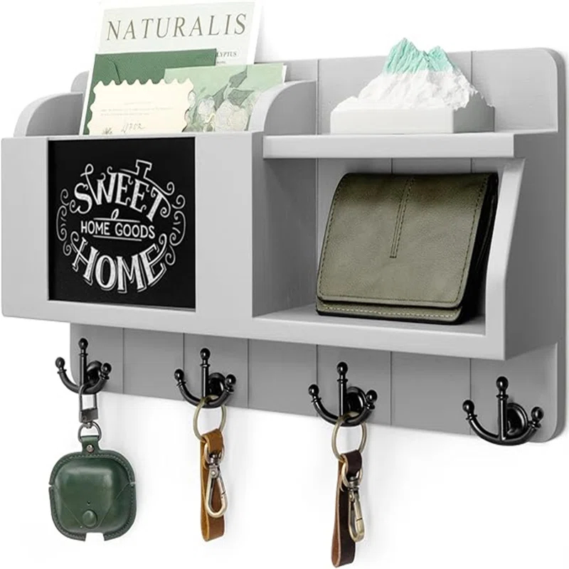 RIZPET Key Holder And Mail Organizer Wall Mount With Shelf - Modern Home Decor For Entryway